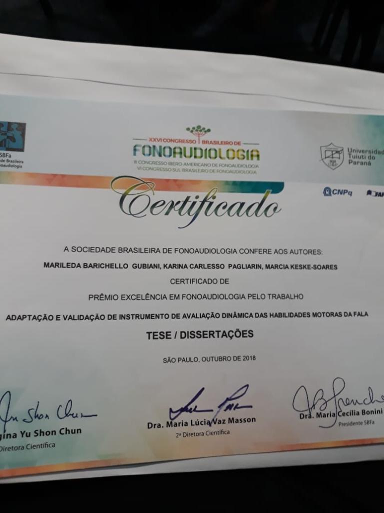 Premiações da Sociedade Brasileira de Fonoaudiologia LabFala