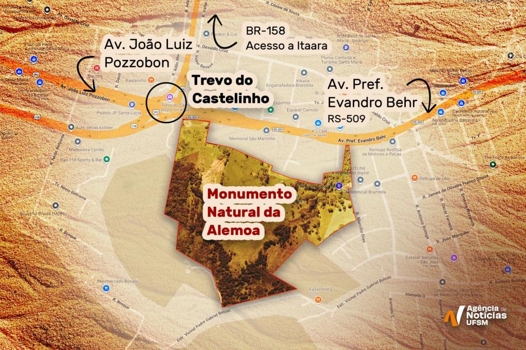 Mapa com a localização do Monumento Natural da Alemoa