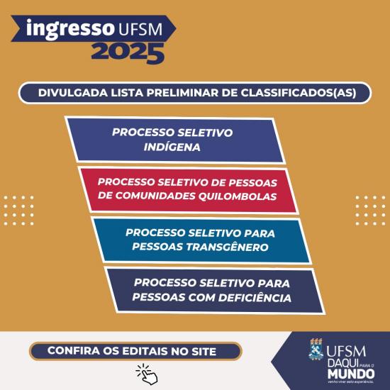 Imagem colorida quadrada com divulgação sobre os quatro processos seletivos, indíngena, quilombola, pessoas com deficiência e pessoas transgênero.