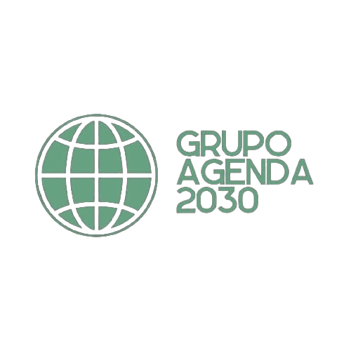 Logo do Grupo Agenda 2030 colorida. O nome do grupo está escrito em verde ao lado de um globo, também verde